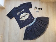 Zestaw lata 80te 140/146 spódnica t-shirt kolczyki przebranie kostium 