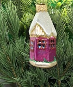 Bombka szklana domek śnieżny ręcznie dmuchana i dekorowana !Wz30