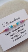 Bransoletka z kamieni naturalnych perła apatyt topaz ametyst 