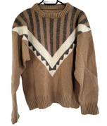 Sweter vintage z okrągłym dekoltem, rozmiar L, 40, brązowy, wzorki