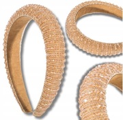 Barokowa szeroka opaska dla kobiet beżowa z kryształami elegancka