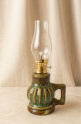Lampa naftowa Ceramiczna z uchwytem Retro. Stan idealny. 20cm komin.