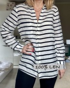 Lniana koszula w paski len Zara m beżowa 