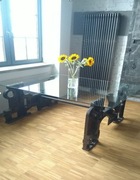 Stół do salonu / kuchni - loftowy, żeliwno-szklany