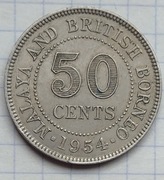 #2637 Malaje i Brytyjskie Borneo 50 centów 1954 rzadka!