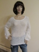 NICOWA biały ażurowy sweter lekko puchaty 80% angora _ M