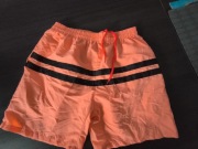Spodenki szorty kąpielowe z siatką pomarańczowe czarne paski rozmiar M