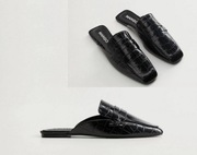 MANGO klapki mule czarne skóra eko krokodyla NOWE 36