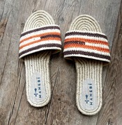 Manebi klapki espadryle brązowe beżowe pomarańczowe w paski