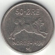 Norwegia 50 ore 1969 - 22 mm - nr 2