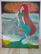 Obraz, syrenka, 50x40, akryl na płótnie, ręcznie malowane