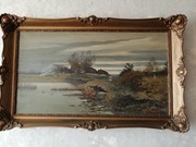 Obraz olejny, pejzaż Z. Szopski w ozdobnej ramie 