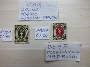 2szt. znaczki Fi 71 , 74 BŁĄD WMG 1921r. HERB DANZIG Niemcy PMW Rzesza