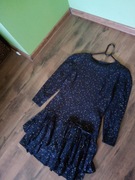 czarna sukienka złote wzory print  falbanki _   _idealna__  36