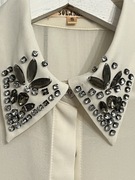 Beżowa kremowa prześwitująca koszula z ozdobnymi kołnierzykiem Solange S