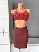 Crop top, stanik sportowy, na siłownię S, różowy, szary, wygodny