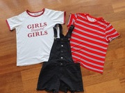 Dżinsowe ogrodniczki + dwie koszulki 158