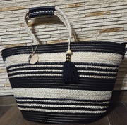 Piekny kosz torebka letnia boho Alex Max made in Italy czarny beż