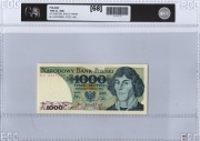 Banknot 1000 zł z 1982r. seria KC, stan 1 UNC w gradingu 68
