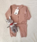 Komplet H&M 68 bawełna brudny róż kardigan sweter spodnie retro