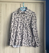 Beżowa Koszula z długim rękawem z czarnymi listkami S/36 wiskoza