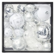 Bombki biało-srebrne komplet 25 sztuk