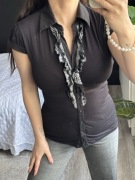 Vintage bluzka Tally Weijl L 40 kołnierz gorset krótki rękaw retro y2k alt