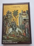 Ikona GRECKA na desce Wjazd JEZUSA do Jerozolimy. Niedziela Palmowa. 