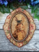 Ozdobny medalion shabby chic Prowansja vintage decoupage zając piwonie