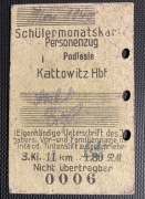 Kattowitz 1940 Podlesie Katowice bilet miesięczny PKP kolej 
