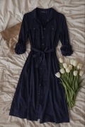 Bawełniana sukienka granatowa na guziki wiosenna