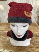 Zimowy zestaw czapka damska z kominem, nowy, czerwony, ciepły,