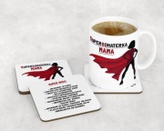 Kubek "Superbohaterka Mama" z korkową podkładką. Prezent na Dzień Matki.