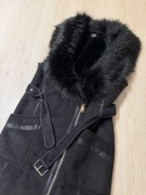 Kamizelka bezrękawnik F&F czarny zamsz futerko pasek rozmiar 40