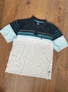 Koszulka polo szara z kolorowymi paskami, rozmiar XL