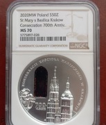50 zł - 700-lecie konsekracji Kościoła Mariackiego w Krakowie  NGC MS70 !!!