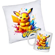 ZESTAW URODZINY Kubek + Poduszka POKEMON PIKATCHU +imię PERSONALIZACJA