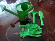 Konewka metalowa rękawiczki grabki łopatka dla dzieci