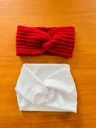 Zestaw 2 opaski na głowę na jesień zimę czerwona i biała 