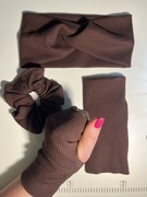 Zestaw: Opaska mitenki scrunchi gumka czekolada brąz