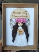 Anioł Stróż w ramce - Pamiątka Pierwszej Komunii Świętej RĘKODZIEŁO boho 