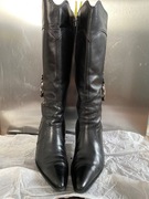 Kozaki skórzane 39 skóra wysokie cholewki na obcasie