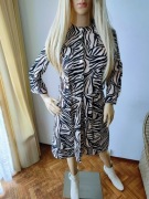 Sukienka Mohito zebra z paskiem elegancka koszulowa wzór safari 34 S 