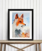 Akwarela oryginalna A3 "Lis", obraz ręcznie malowany, las, zwierzę