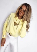 Bluza damska oversize z kapturem - złoty łańcuszek i naszywki La Monne