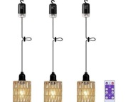 Zestaw 3 Ratanowych Lamp Boho na Baterie z Pilotem, Wodoodporne