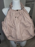 Torebka worek pudrowy róż ze skóry ekologicznej