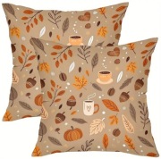 Jesienne poszewki na poduszkę, jesień, liście, żołędzie, dynia, kawa, 2szt.