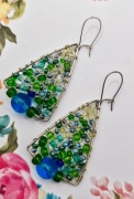 Artystyczne kolczyki szklane plecione koralikowe handmade niebieskie