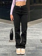 SPODNIE JEANS NOGAWKI PROSTE CZARNE rozm. 36 / S (A099)